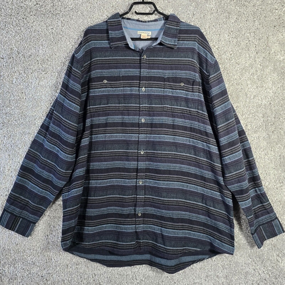 Carbon2Cobalt Mens Striped Flannel Button Shirt Size XXLT‎ Rugged Casual Classic